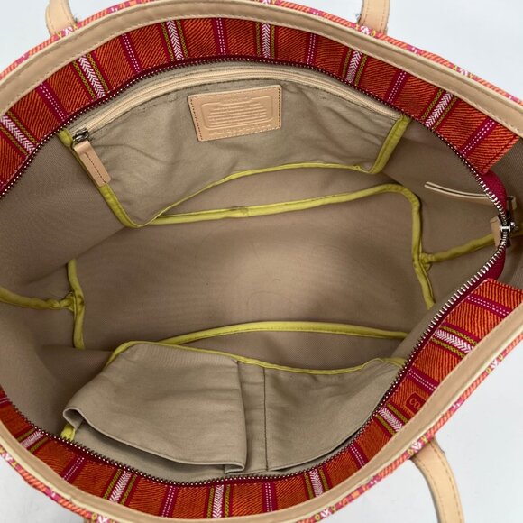 Coach Orange Pink Striped Leather Tote | Good Condition - Picture 4 of 9